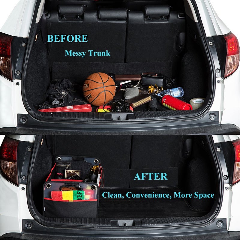 COVAX Car Trunk Organizer, Collapsible Auto Trunk Organizer Storage, Portable Grocery Cargo Container with Two Large Compartments for SUV, Vehicle, Truck, Home and Office - Image 4